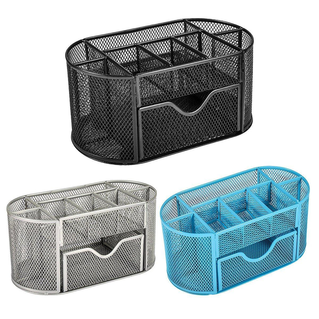 Creative Metal Desktop Pen Holder Multi-function Storage Box Organizer Rack - Black