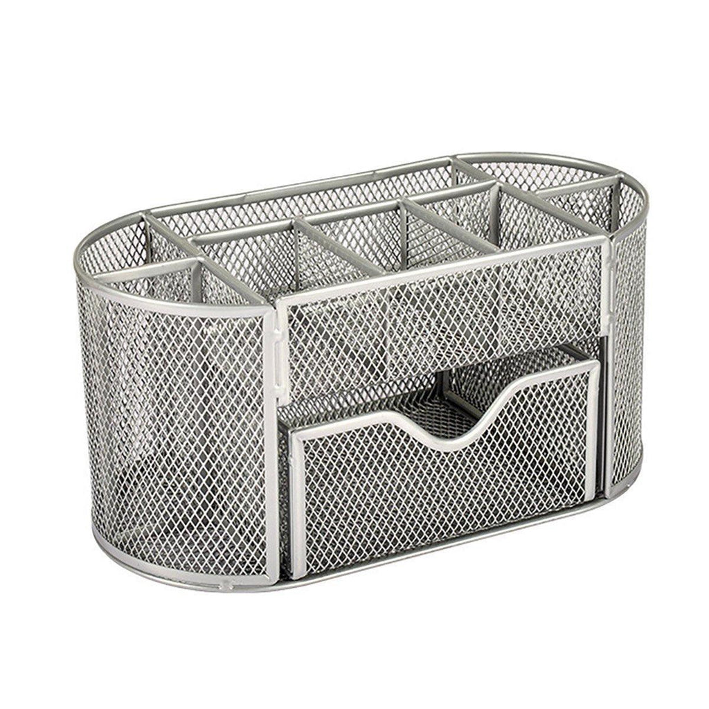 Creative Metal Desktop Pen Holder Multi-function Storage Box Organizer Rack - Blue