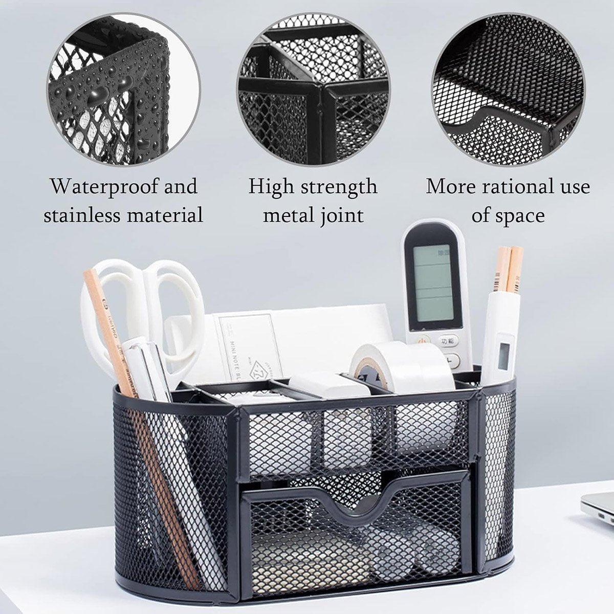 Creative Metal Desktop Pen Holder Multi-function Storage Box Organizer Rack - Grey