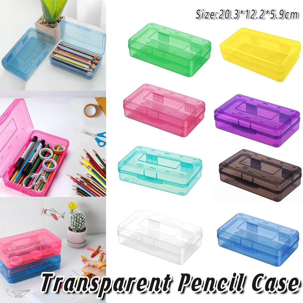 Large Capacity Transparent Plastic Pencil Case Multifunctional Student Art Box - Transparent