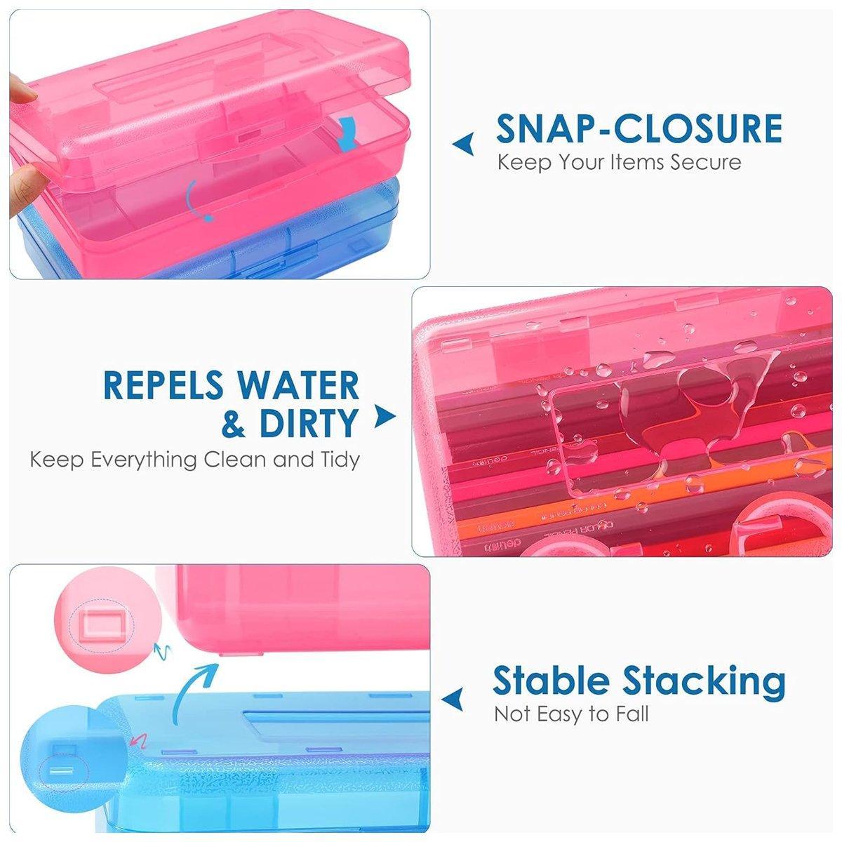 Large Capacity Transparent Plastic Pencil Case Multifunctional Student Art Box - Transparent