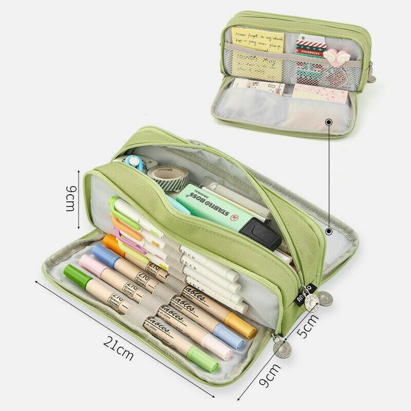 Zipper Pencil Case Large Capacity Storage Bag School Stationery Makeup Organizer - Blue
