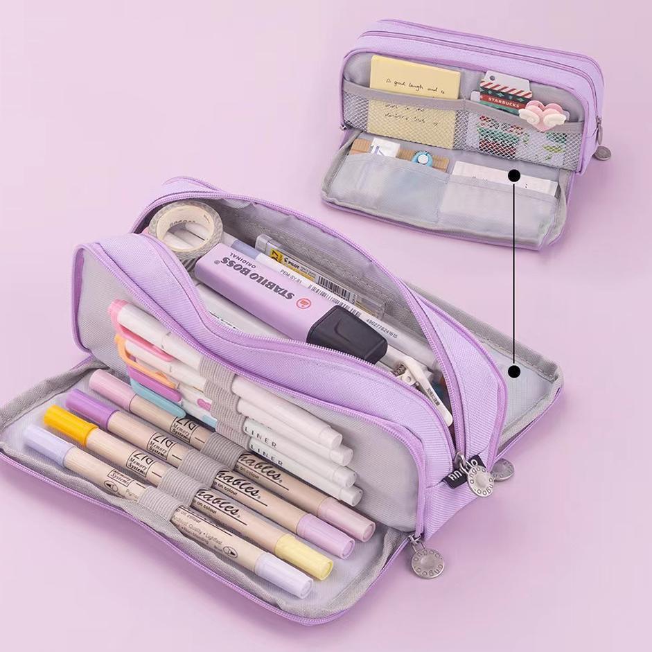 Zipper Pencil Case Large Capacity Storage Bag School Stationery Makeup Organizer - Blue