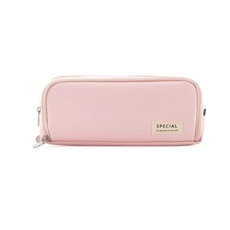 Zipper Pencil Case Large Capacity Storage Bag School Stationery Makeup Organizer - Pink
