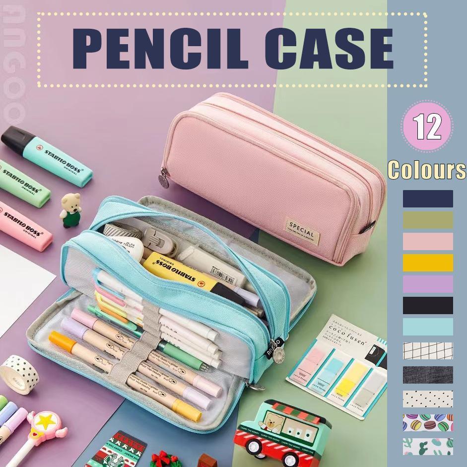 Zipper Pencil Case Large Capacity Storage Bag School Stationery Makeup Organizer - Purple