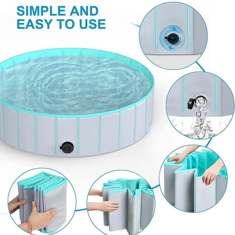 Pet Swimming Pool Foldable Portable Pool for Dogs Outdoor Summer Play - Blue-80x20cm