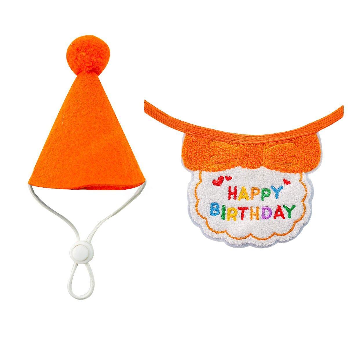 Pet Birthday Dog Cat Bib Scarf Hat Accessory Dogs Cats Celebration - Orange