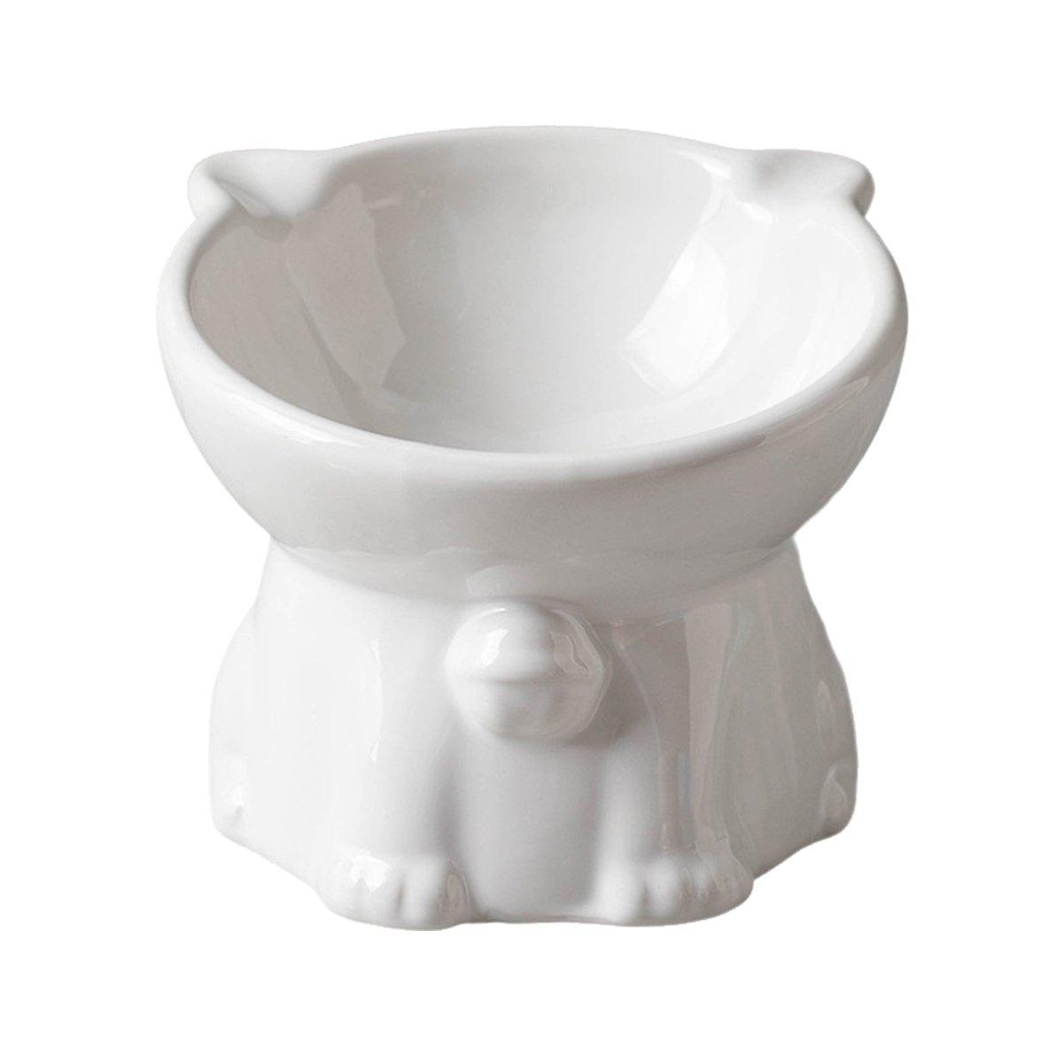 Ceramic Cat Bowl Cute Tall Raised Cat Food Bowl for Pets Eating Comfortably - Green