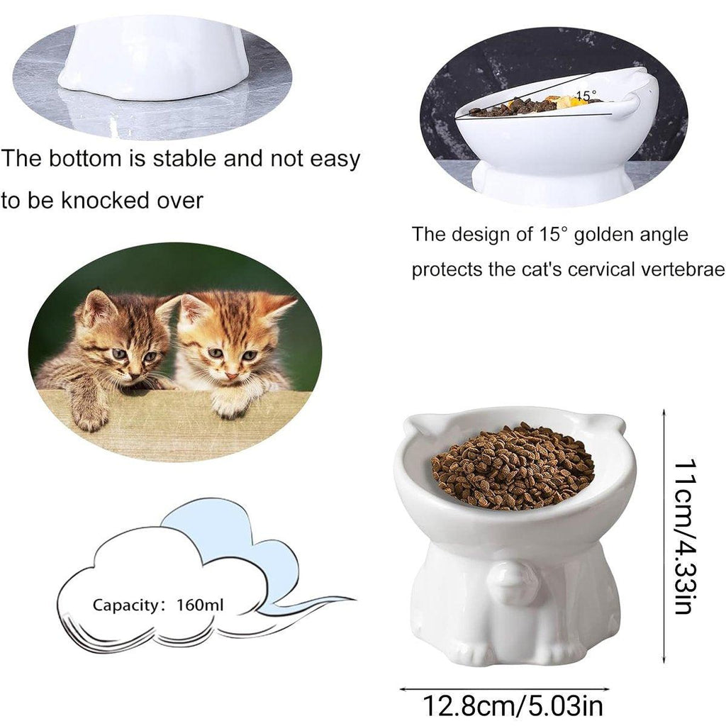 Ceramic Cat Bowl Cute Tall Raised Cat Food Bowl for Pets Eating Comfortably - Pink
