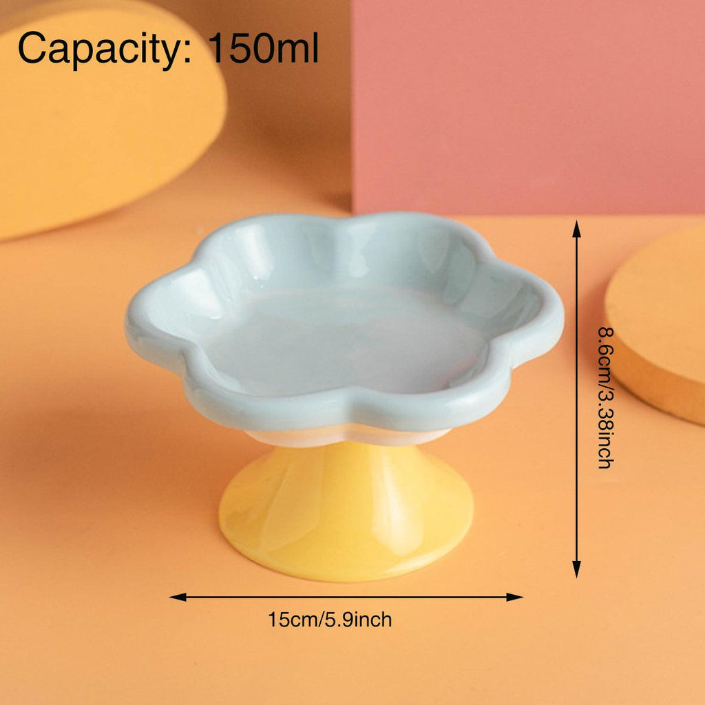 Flower Ceramic Cat Bowl Pet Food Bowl Snack Tray for Cats and Small Pets Feeding - Blue