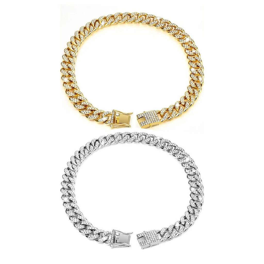 Cuban Chain Metal Dog Collar Pet Training Necklace for Small Medium Large Dogs - Gold-45cm