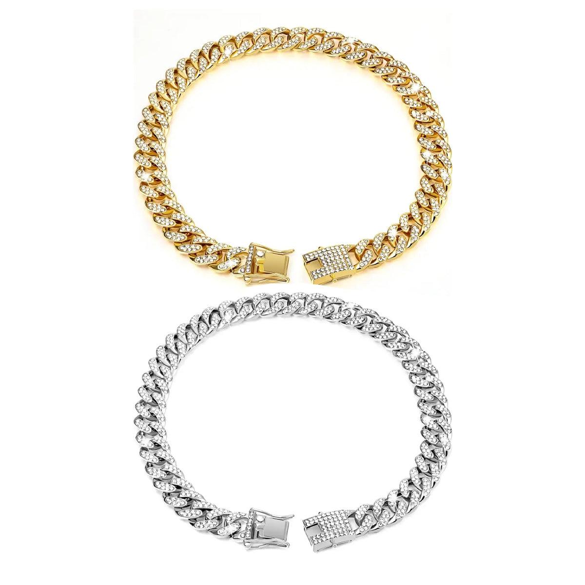 Cuban Chain Metal Dog Collar Pet Training Necklace for Small Medium Large Dogs - Gold-45cm