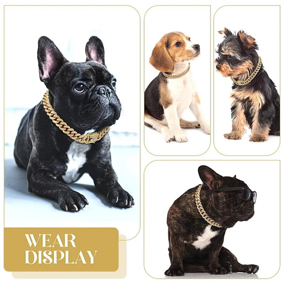 Cuban Chain Metal Dog Collar Pet Training Necklace for Small Medium Large Dogs - Gold-55cm