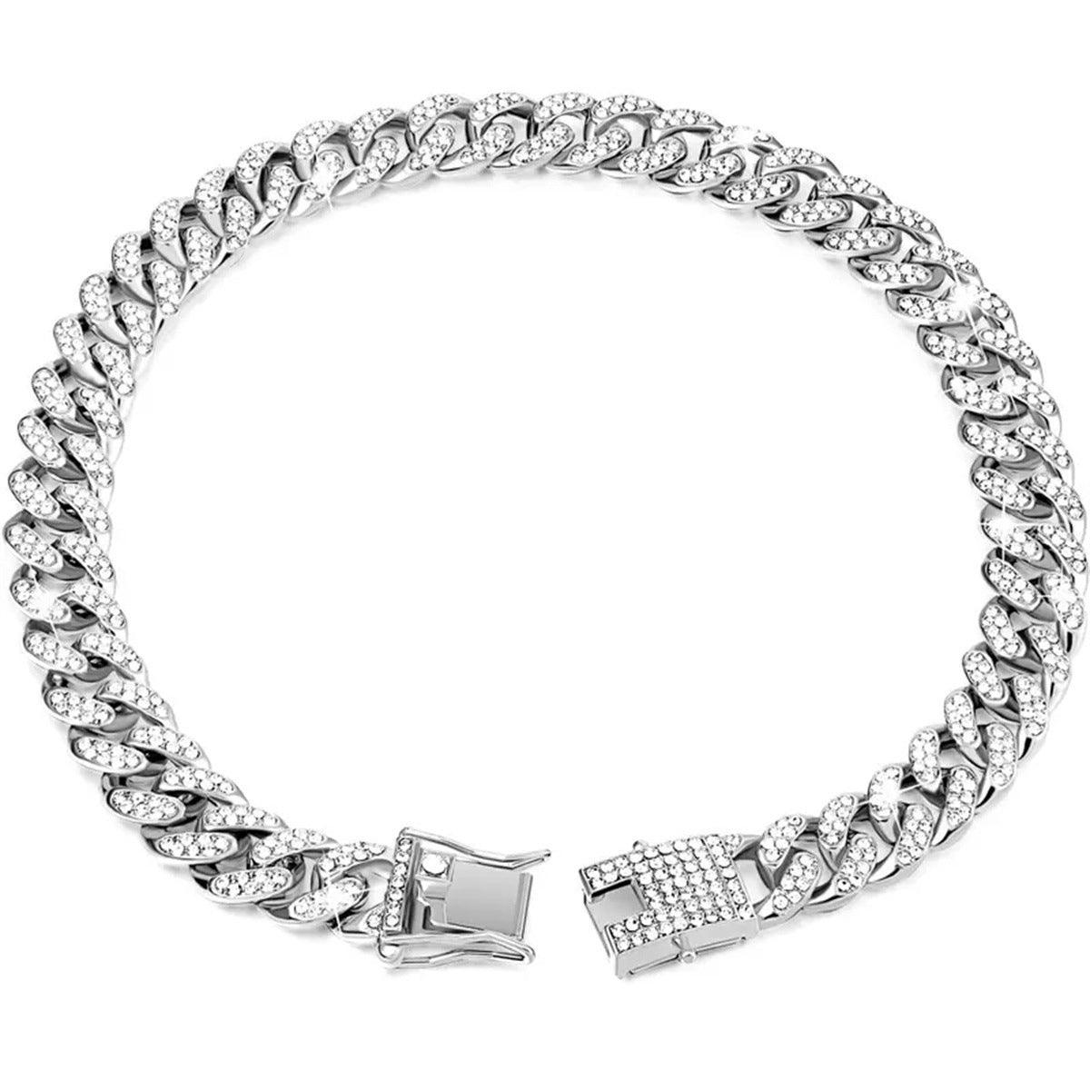Cuban Chain Metal Dog Collar Pet Training Necklace for Small Medium Large Dogs - Gold-55cm