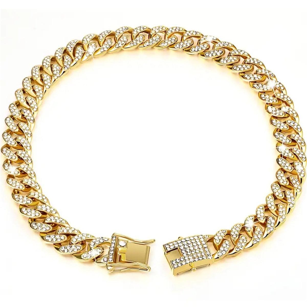 Cuban Chain Metal Dog Collar Pet Training Necklace for Small Medium Large Dogs - Gold-55cm