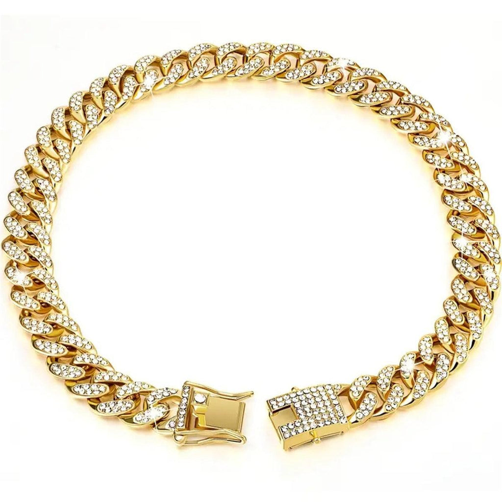Cuban Chain Metal Dog Collar Pet Training Necklace for Small Medium Large Dogs - Gold-55cm