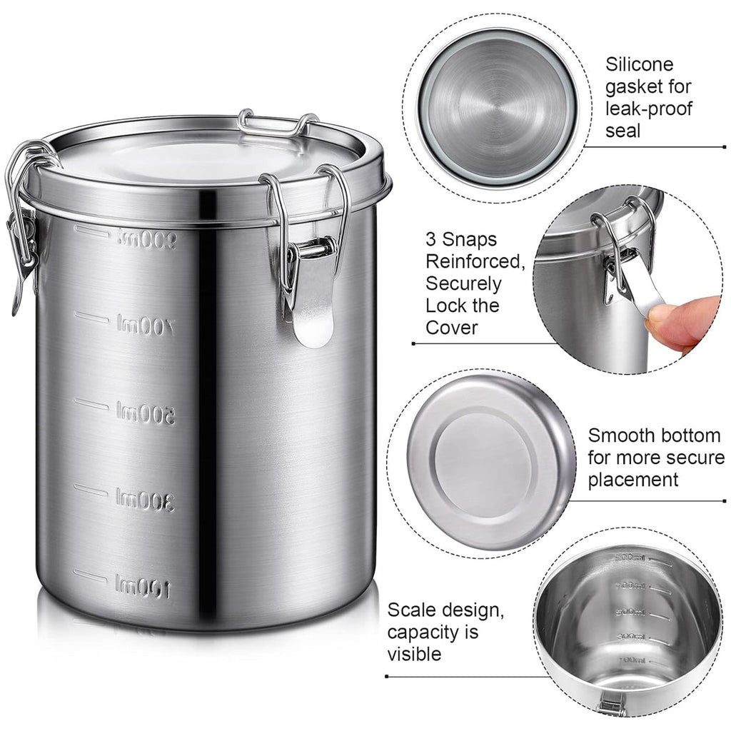 Stainless Steel Pet Food Storage Bucket Dog Cat Grain Container Bin Kitchen - 1600ml