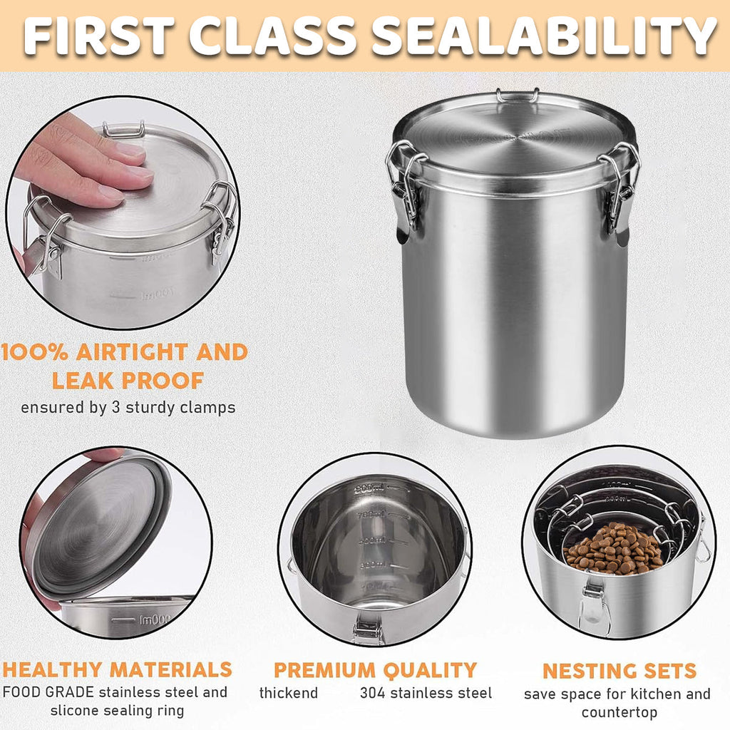 Stainless Steel Pet Food Storage Bucket Dog Cat Grain Container Bin Kitchen - 2500ml