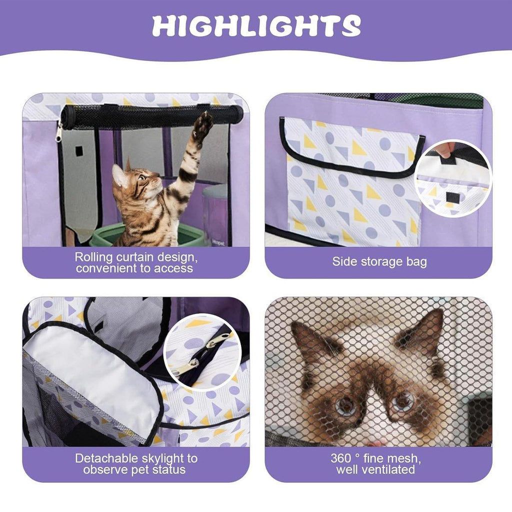 Foldable Cat Dog Kennel Pet Delivery Cage Portable Pet Fence Tent - Cyan-L