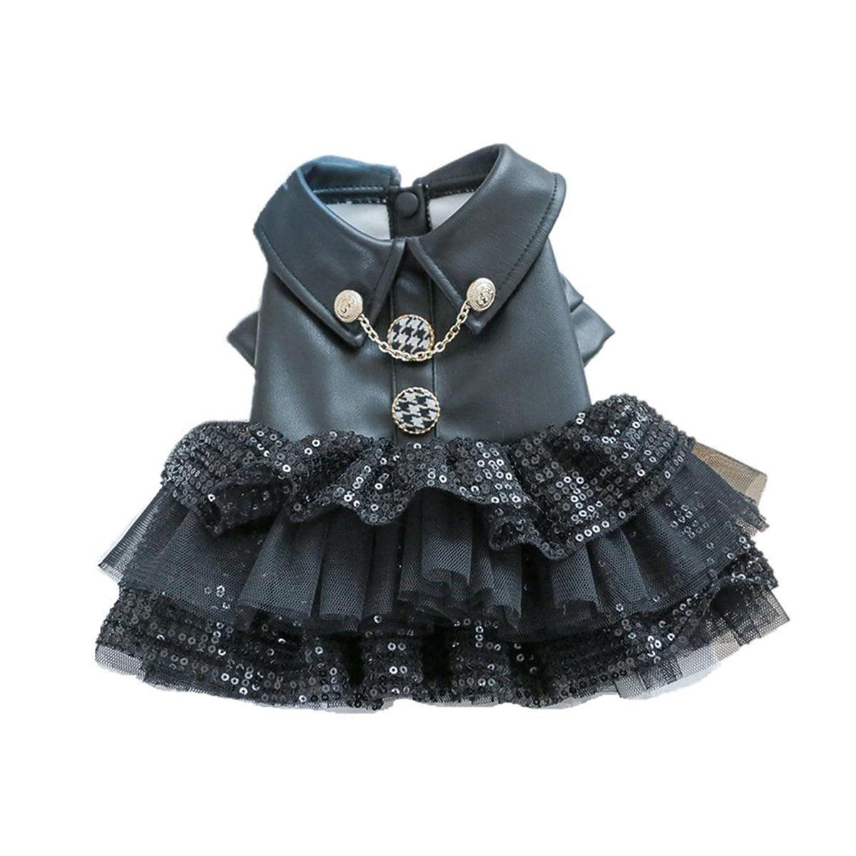 Pet Dog Cat Clothes Autumn Winter Fashion Sequin Small Leather Skirt Outfit - L