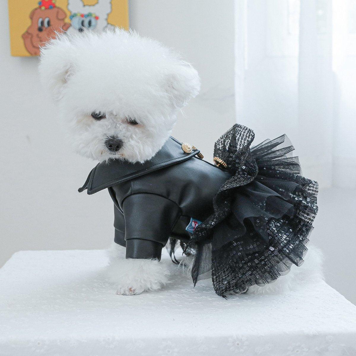 Pet Dog Cat Clothes Autumn Winter Fashion Sequin Small Leather Skirt Outfit - M