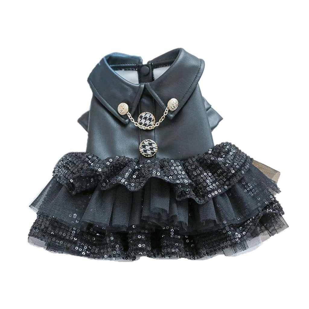 Pet Dog Cat Clothes Autumn Winter Fashion Sequin Small Leather Skirt Outfit - S