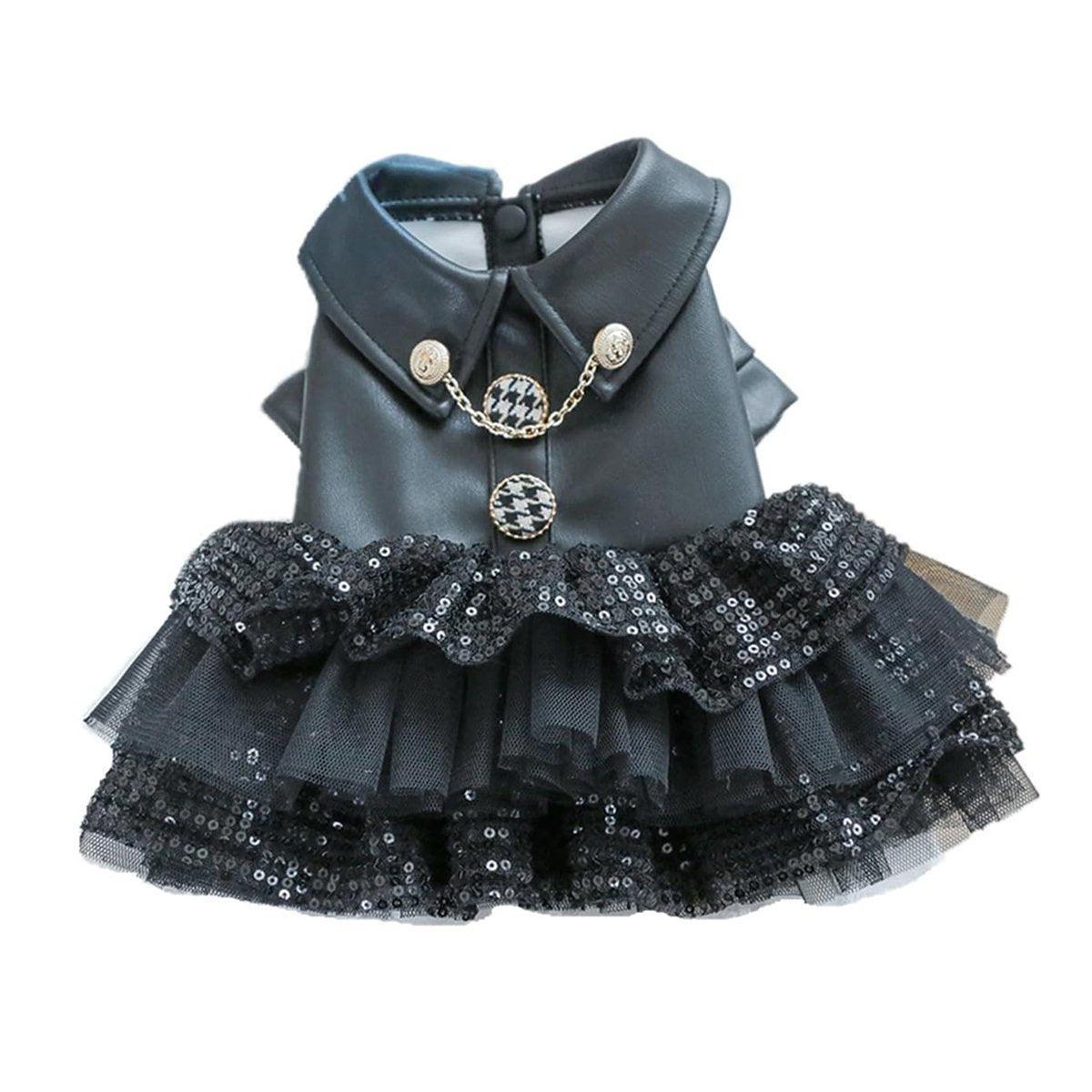 Pet Dog Cat Clothes Autumn Winter Fashion Sequin Small Leather Skirt Outfit - S