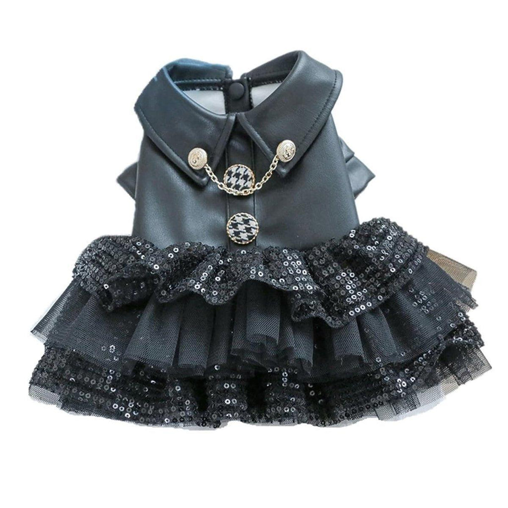 Pet Dog Cat Clothes Autumn Winter Fashion Sequin Small Leather Skirt Outfit - S