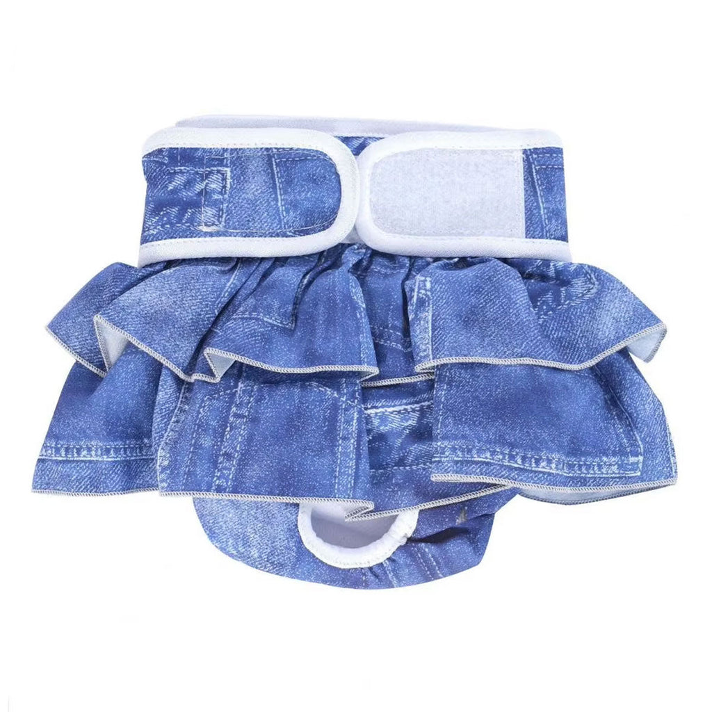Pet Dog Diapers Female Pants Soft Breathable Underwear Reusable Sanitary Briefs - Denim Print - XL