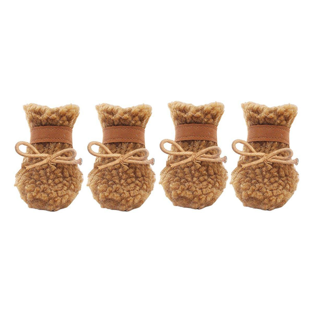 Winter Pet Dog Snow Boots Teddy Puppy Non-Slip Cotton Shoes Warm Puppy Foot - Brown-M
