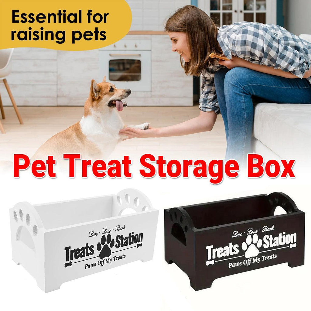 Dog Treat Container Wood Dog Food Storage For Cat Dogs With Paw Print Design - Black