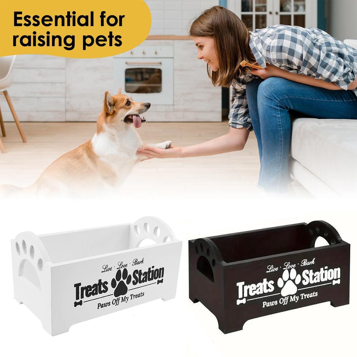 Dog Treat Container Wood Dog Food Storage For Cat Dogs With Paw Print Design - White