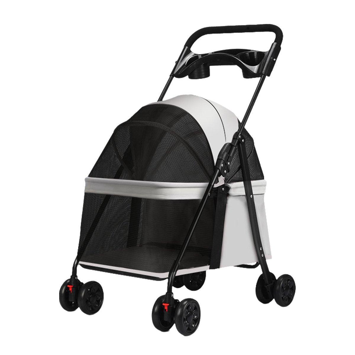 Lightweight Pet Stroller for Cats and Small Dogs Easy Fold Portable Travel Use - Black