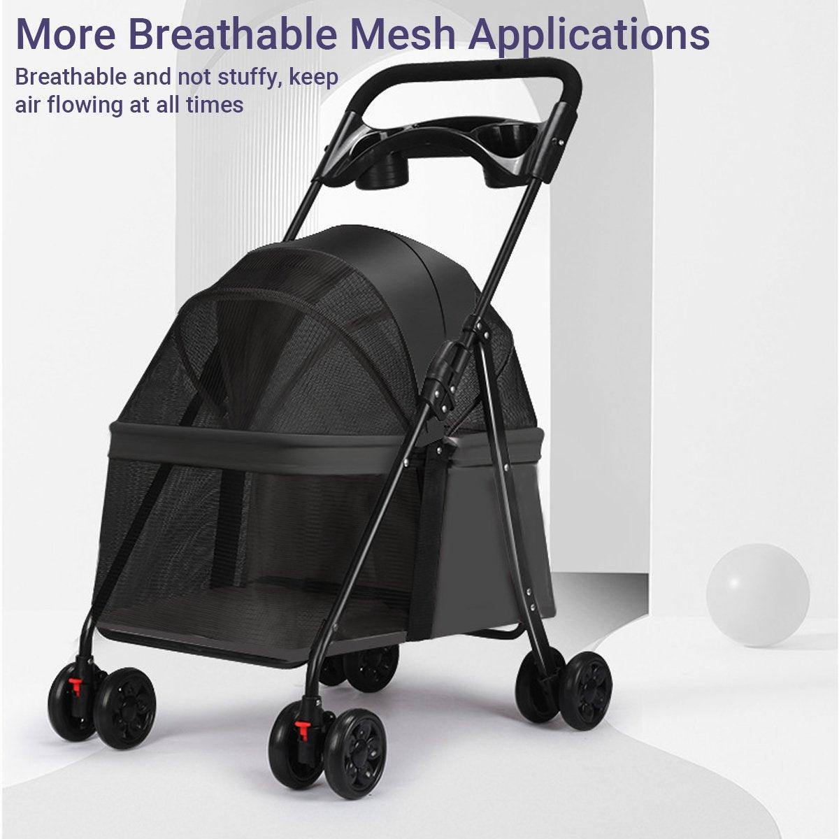 Lightweight Pet Stroller for Cats and Small Dogs Easy Fold Portable Travel Use - Grey