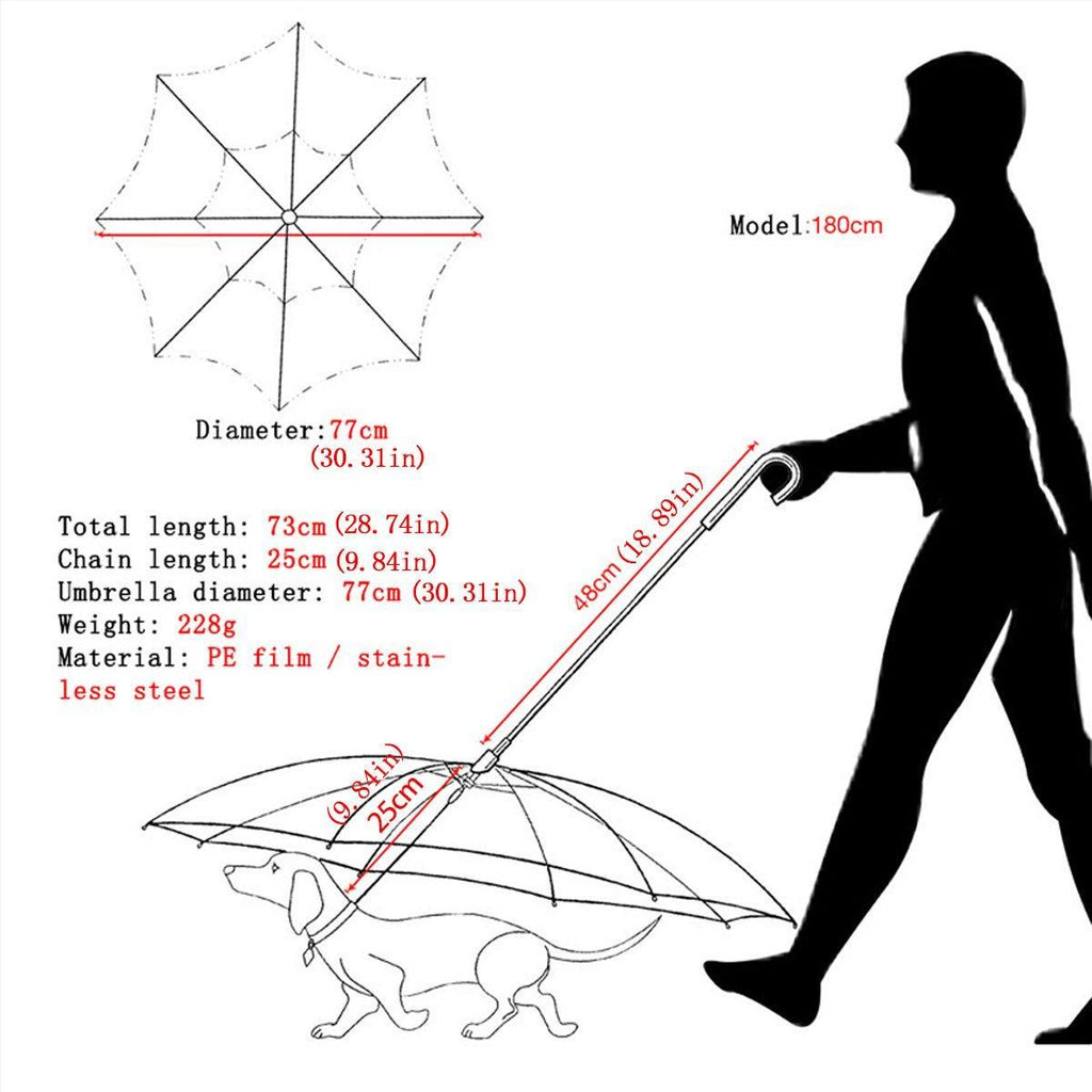 Pet Dog Transparent Umbrella 30 inch Diameter With Dog Leash For Rain Walking Outdoor