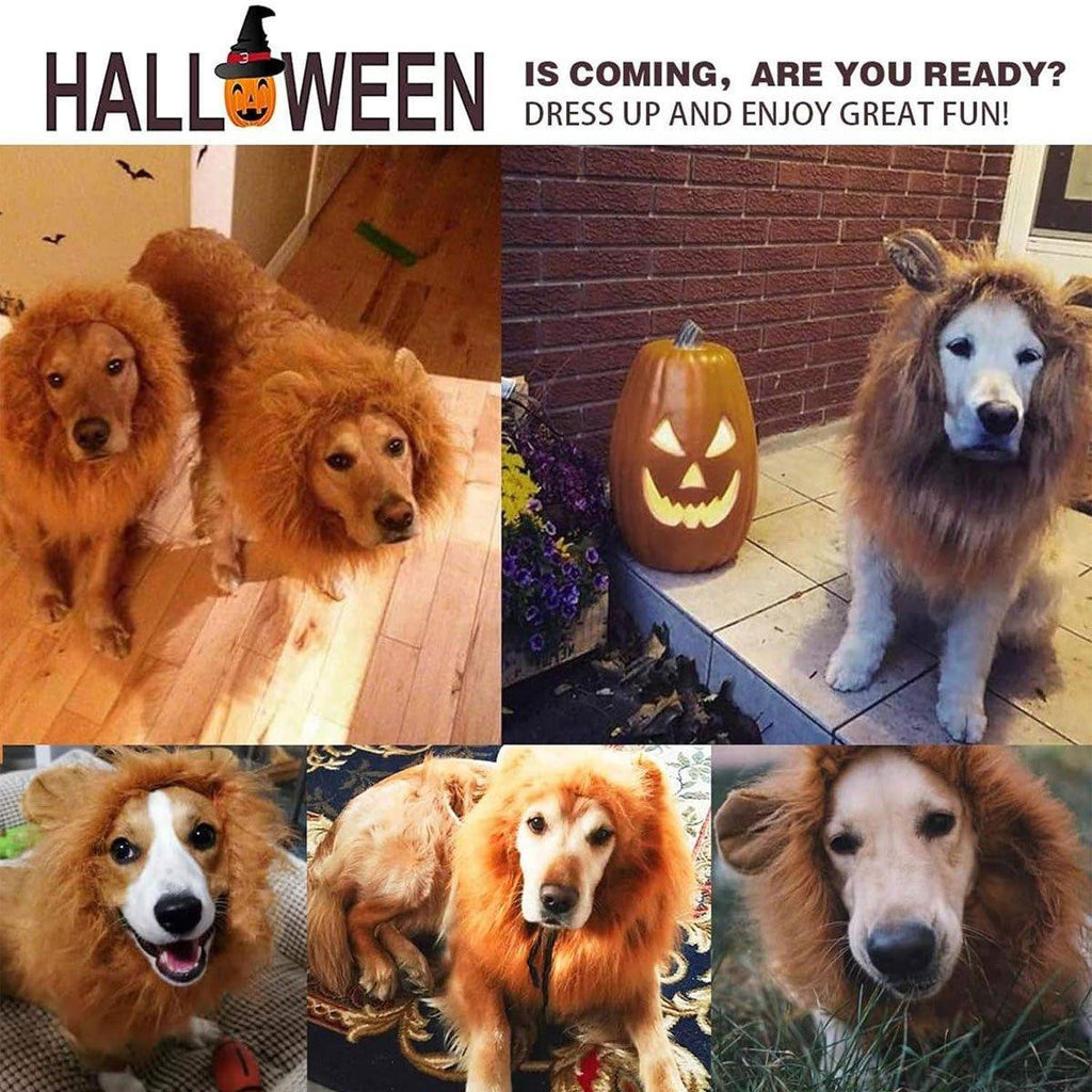 Lion Costume Mane Wig Large Dog Fancy Dress Up Party for Pet Halloween Clothes - Light Brown-L