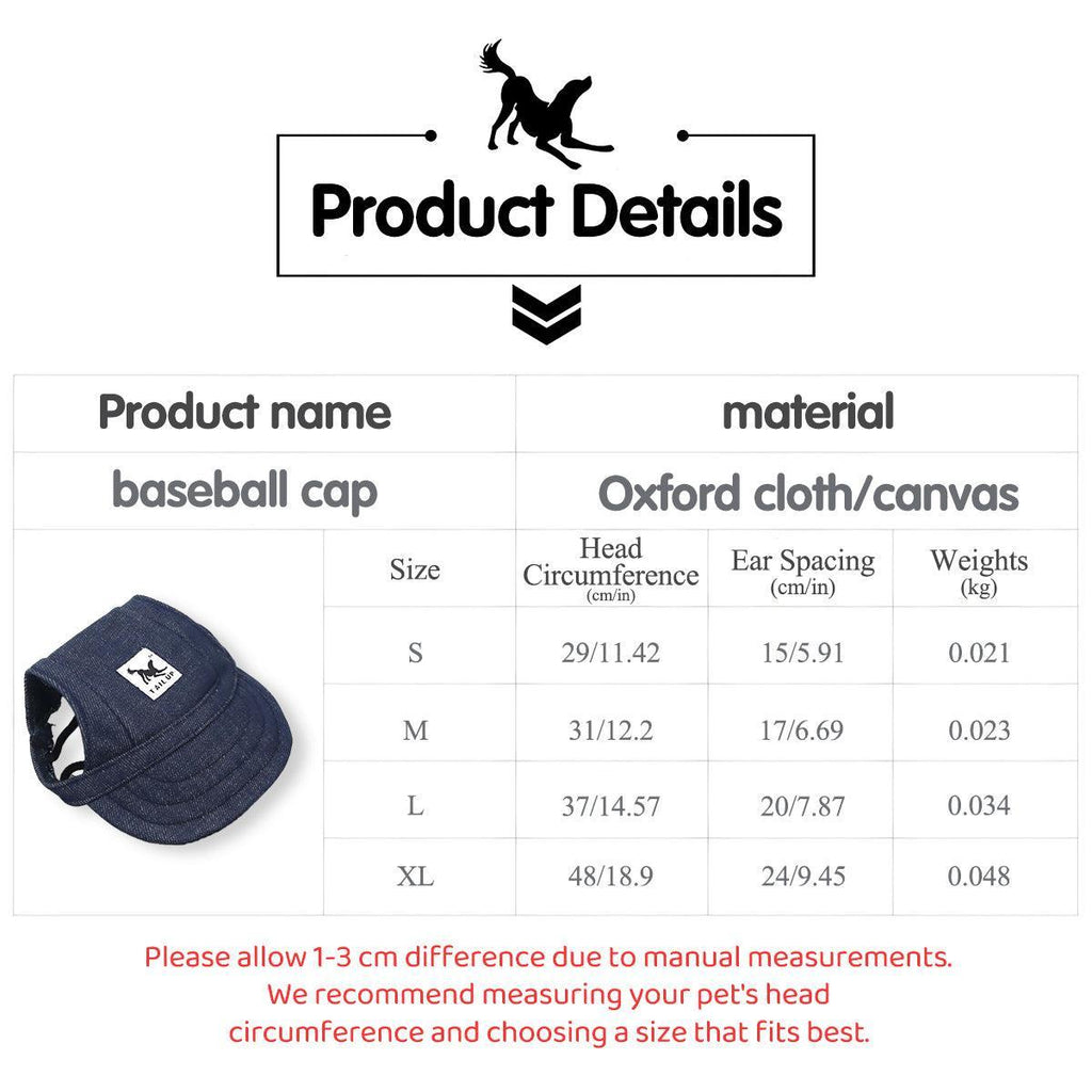 Dog Baseball Cap Outdoor Pet Sun Hat Summer Canvas Visor Puppy L - Black