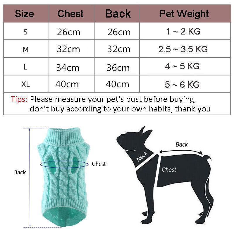 Puppy Dog Jumper Winter Warm Knitted Sweater Pet Clothes Small Dogs Coat Thermal L Size - Blue
