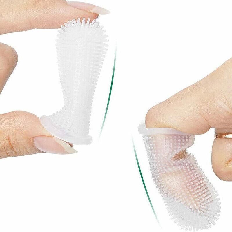 Dog Cat Super Soft Pet Finger Toothbrush Teeth Silicone Brush Care Cleaning - Yellow
