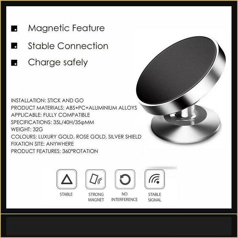 360-Degree Car Phone Holder Dashboard Mount Stand Cradle for Flat Surface - Black