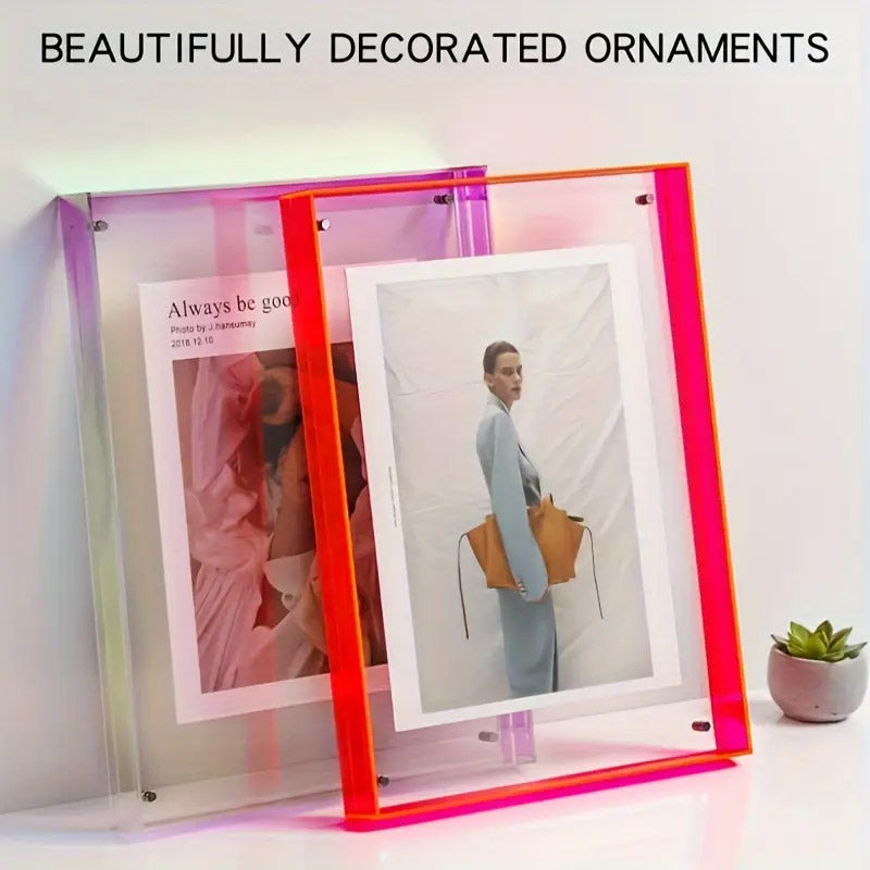 Acrylic Photo Frame Double-Sided Clear Display with Screw Mount – 16x21cm - Red