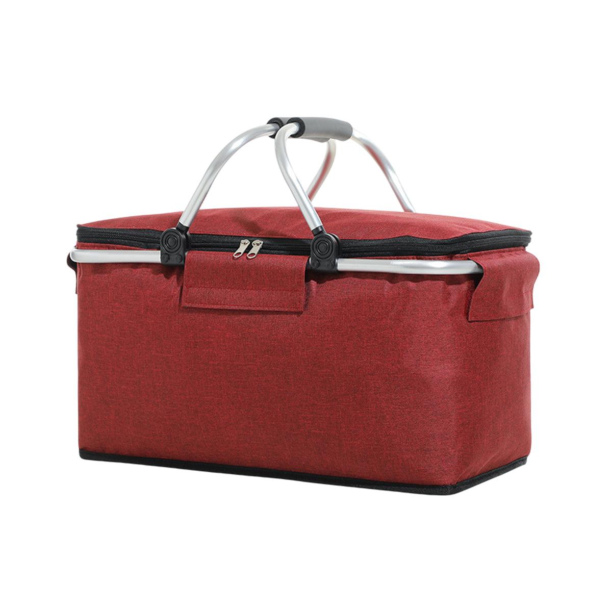 Folding Picnic Basket Insulated Cooler Bag Portable Outdoor Grocery Storage - Black