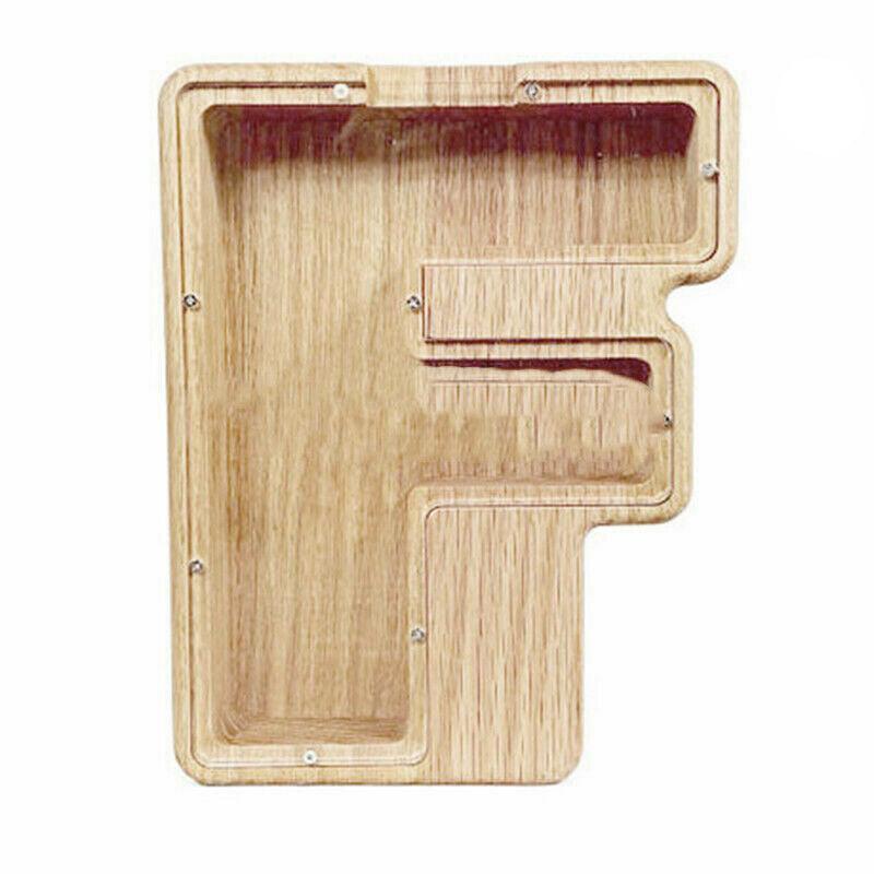 Wooden Piggy Bank Funny Letter or Guitar Coin Saving Money Box A–Z Gift Idea - A