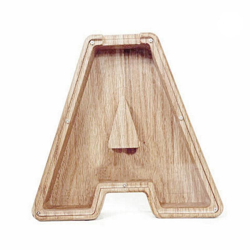 Wooden Piggy Bank Funny Letter or Guitar Coin Saving Money Box A–Z Gift Idea - S