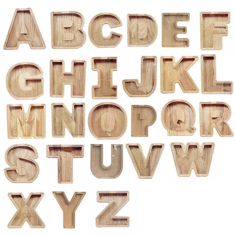 Wooden Piggy Bank Funny Letter or Guitar Coin Saving Money Box A–Z Gift Idea - V