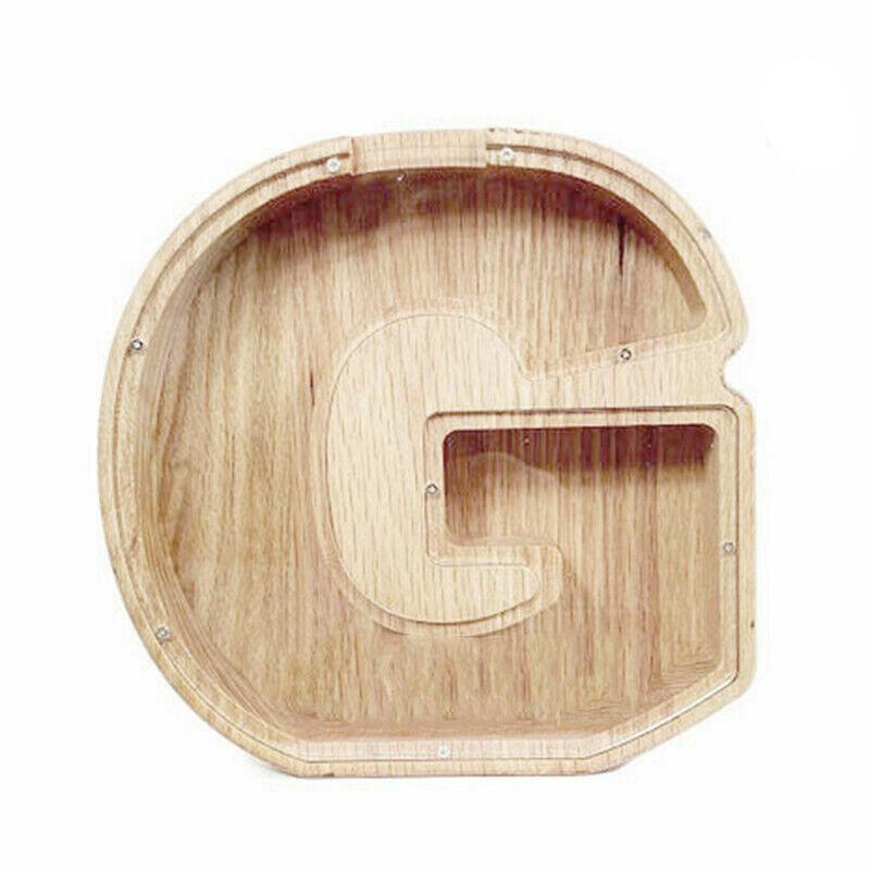 Wooden Piggy Bank Funny Letter or Guitar Coin Saving Money Box A–Z Gift Idea - V