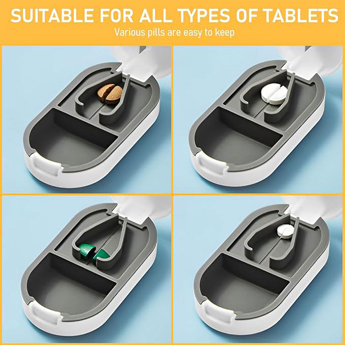 3PCS Tablet Cutter Pill Splitter Portable Medicine Box Pill Organizer Divider - White