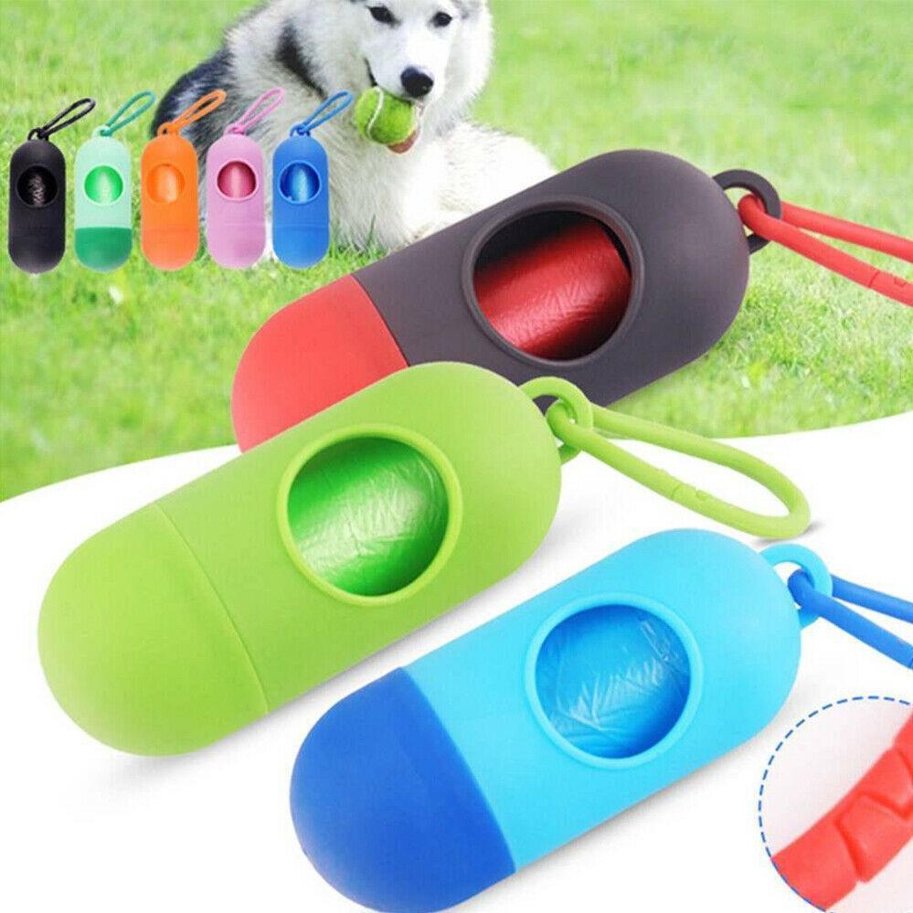 Portable Dog Waste Bag Dispenser with Refill Rolls for Pet Walking Cleanup - Grey + Red