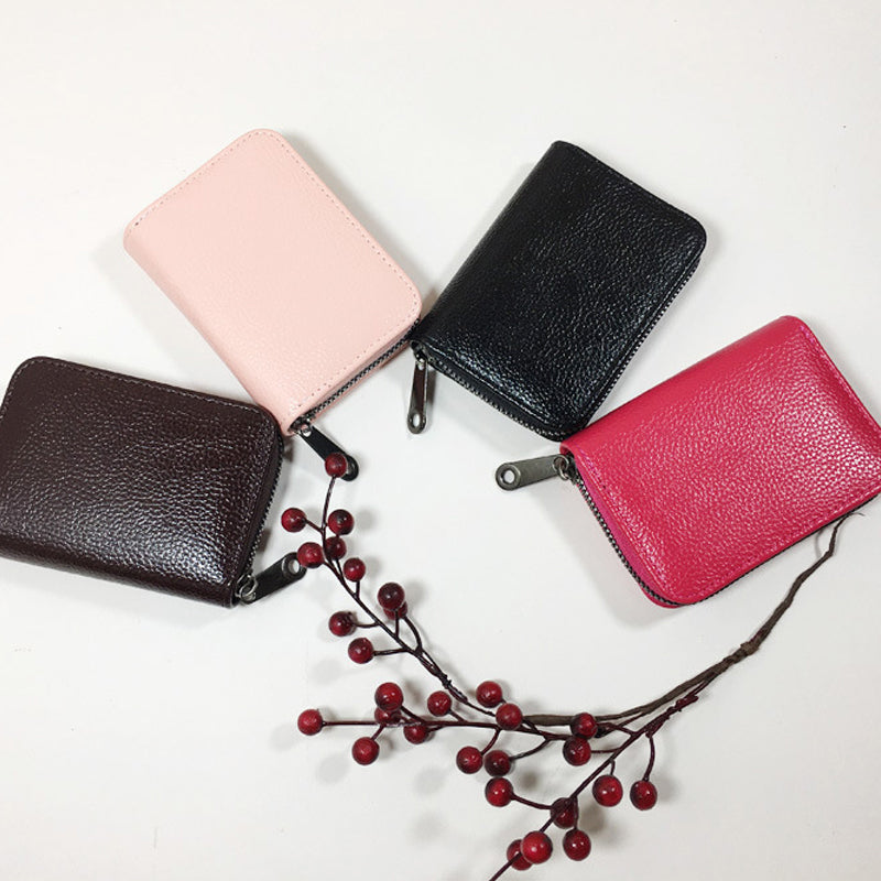 Compact Zipper Organ Card Cover Holder Wallet ID Bag Short Coin Purse Pockets - Pink