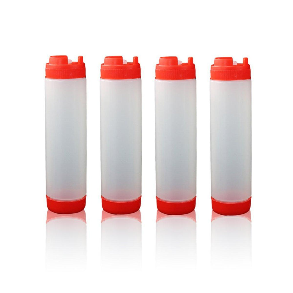 16oz Plastic Sauce Dispenser Bottles Large Capacity Double-ended Squeeze Bottles - Red